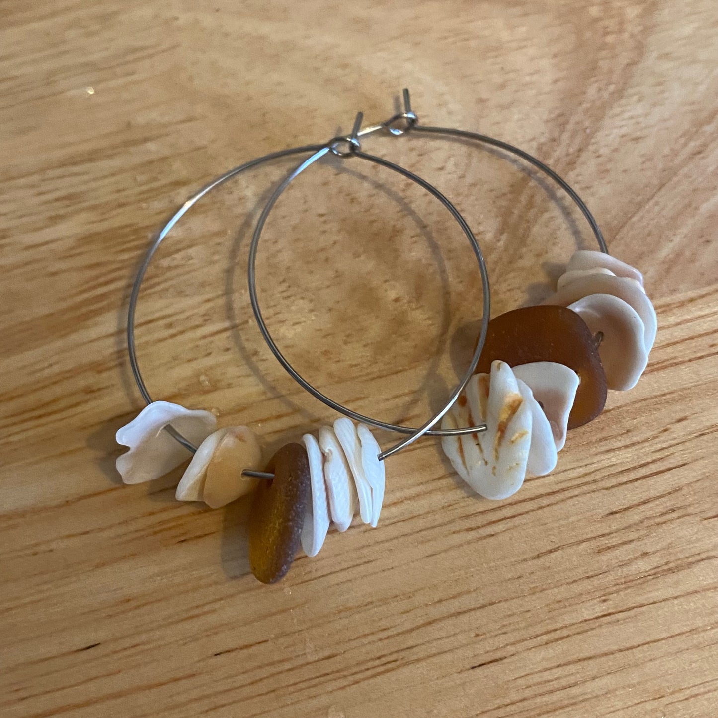 Sea Glass & Crushed Shell Hoop Earrings