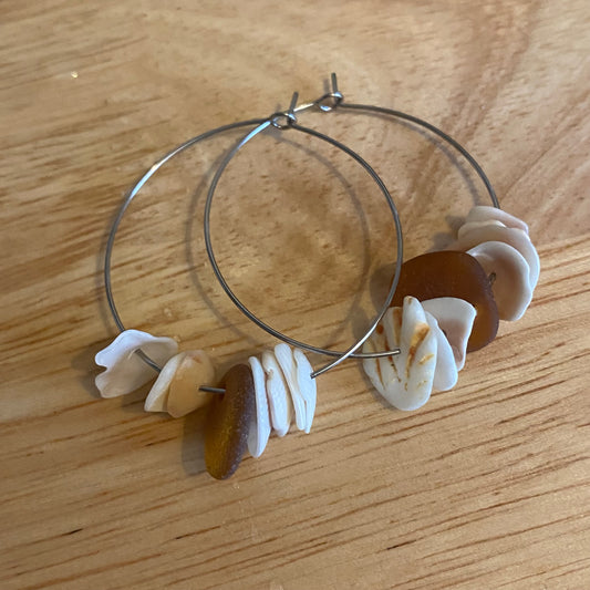 Sea Glass & Crushed Shell Hoop Earrings