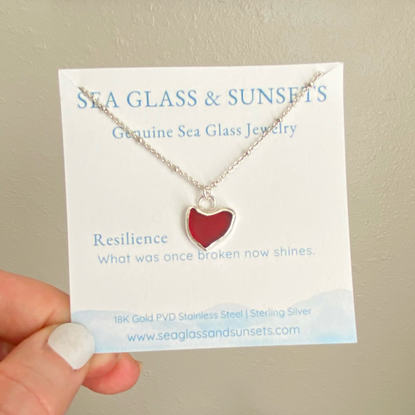Rare Red Sea Glass Heart Necklace – Bezel Set in Sterling Silver