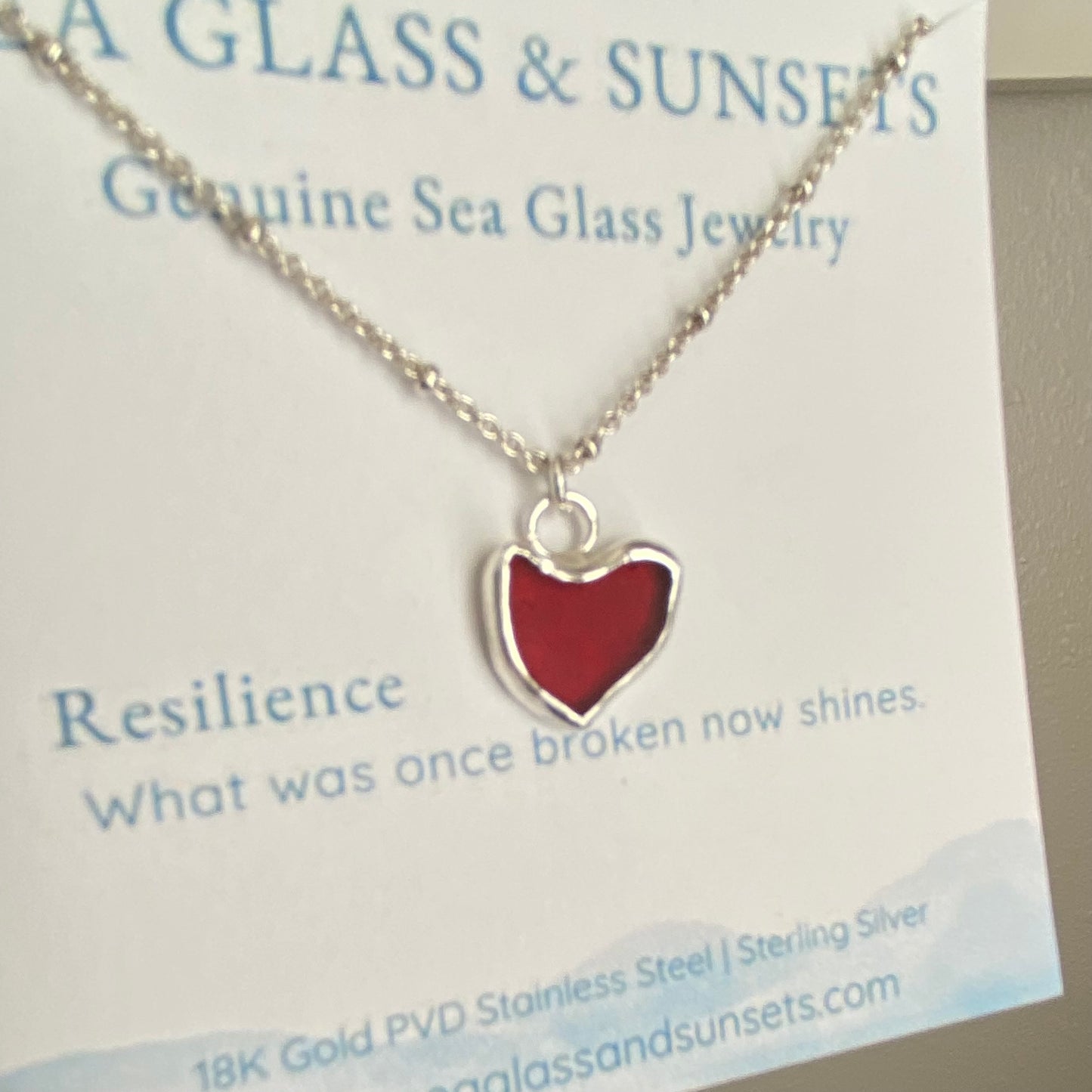 Rare Red Sea Glass Heart Necklace – Bezel Set in Sterling Silver
