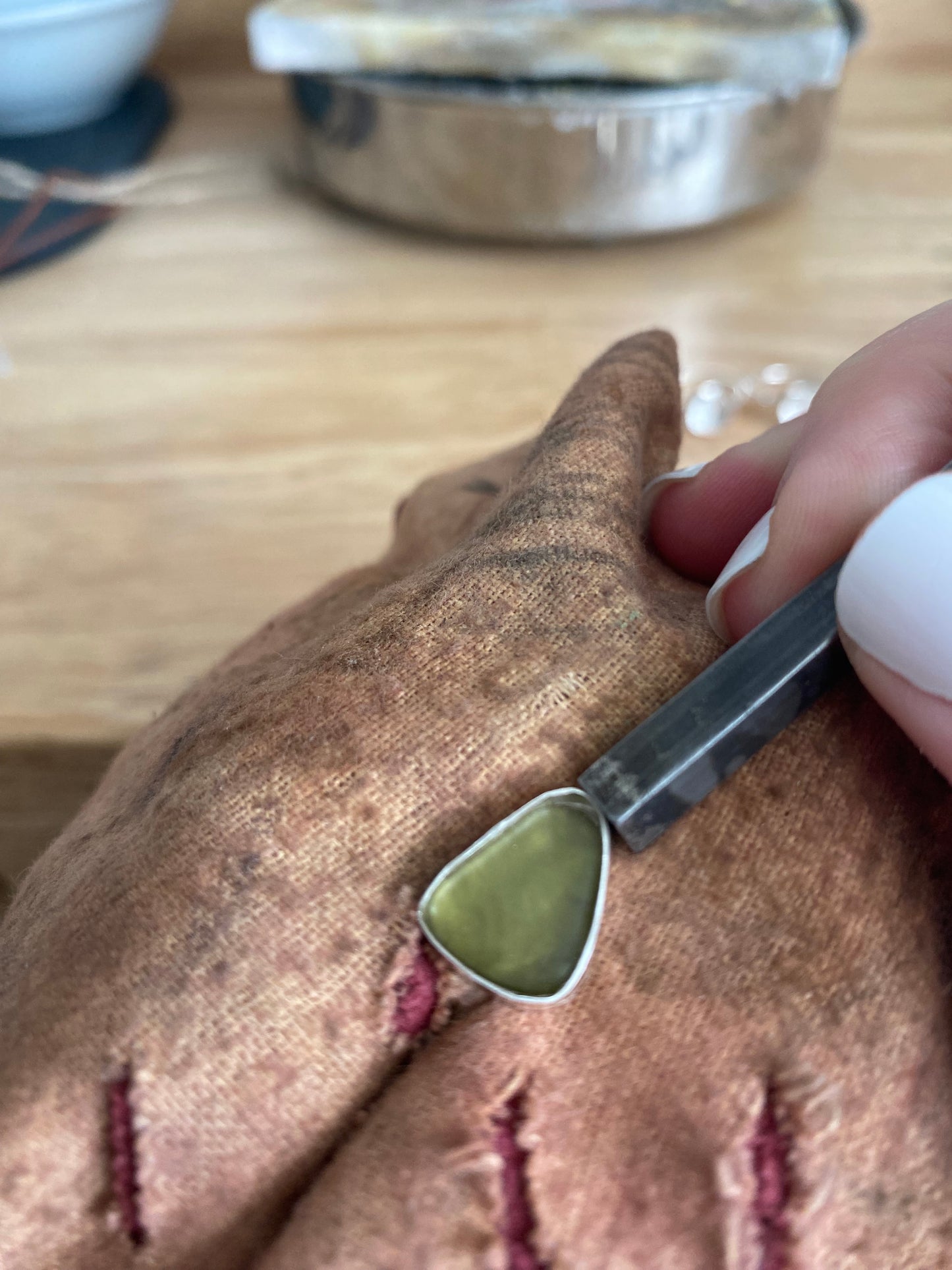 Peridot Color Sea Glass Bezel Ring – Sterling Silver (Size 6)