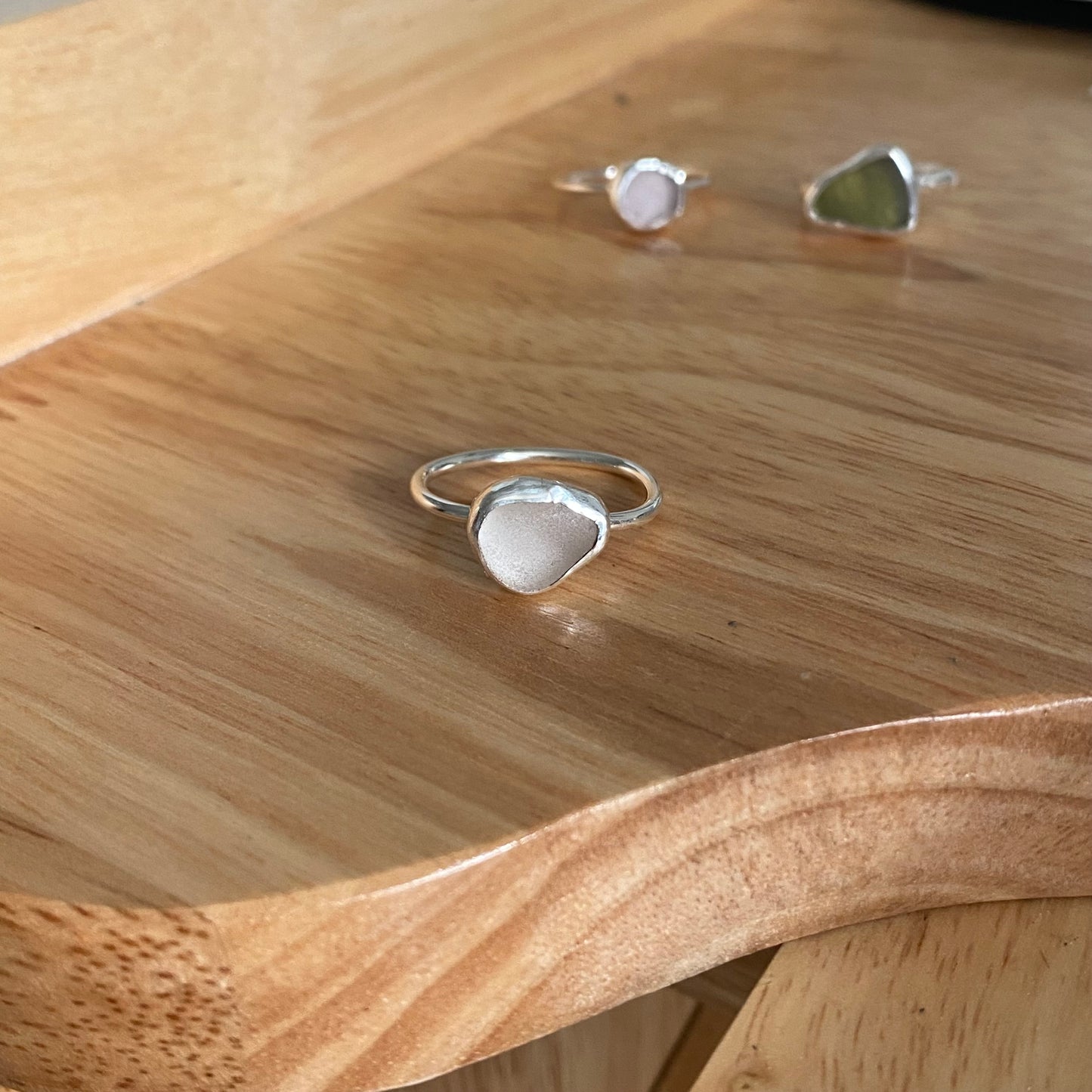 Clear Sea Glass Bezel Ring – Sterling Silver (Size 8)