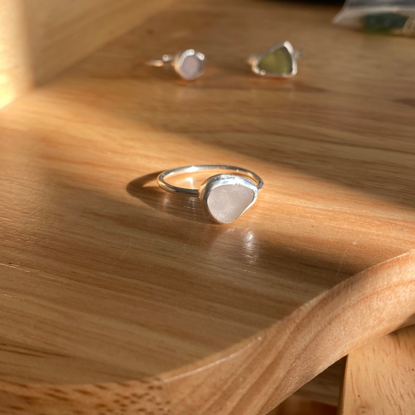 Clear Sea Glass Bezel Ring – Sterling Silver (Size 8)