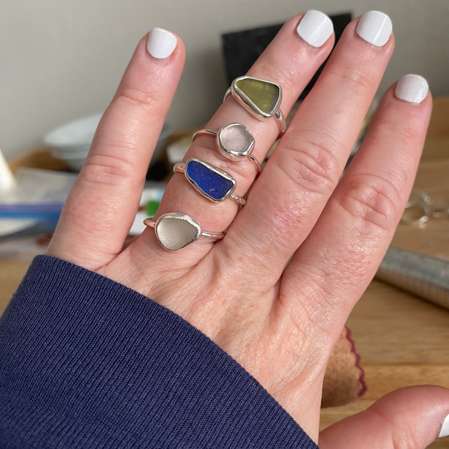 Cobalt Blue Sea Glass Bezel Ring – Sterling Silver (Size 9)