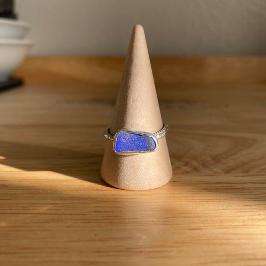 Cobalt Blue Sea Glass Bezel Ring – Sterling Silver (Size 9)