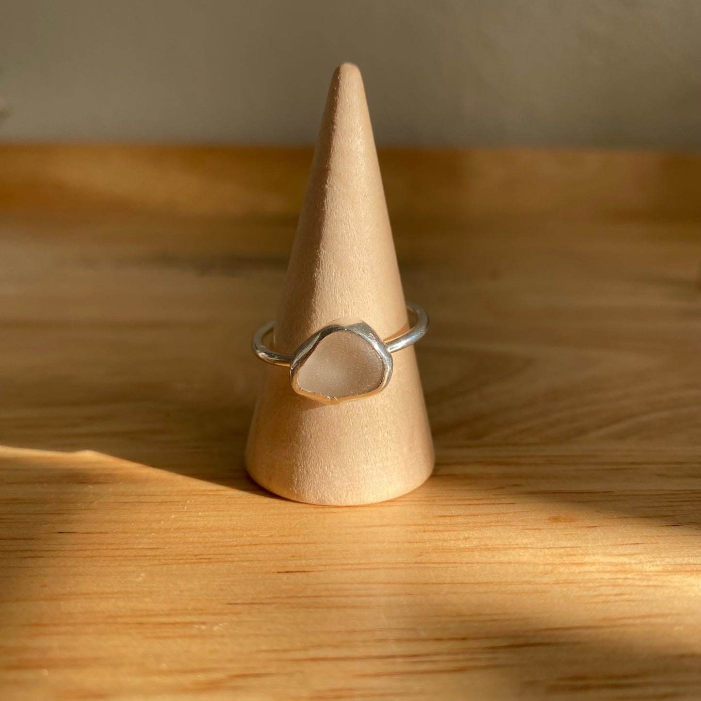 Clear Sea Glass Bezel Ring – Sterling Silver (Size 8)