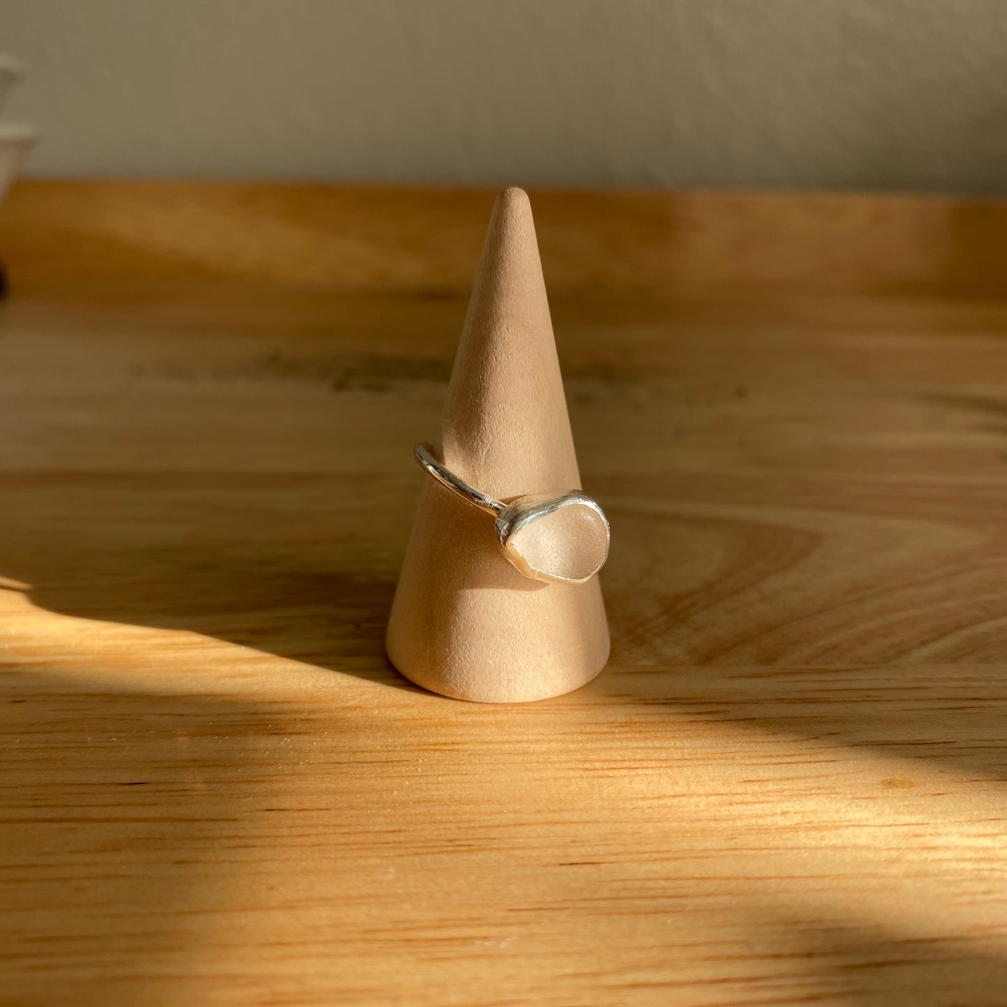 Clear Sea Glass Bezel Ring – Sterling Silver (Size 8)