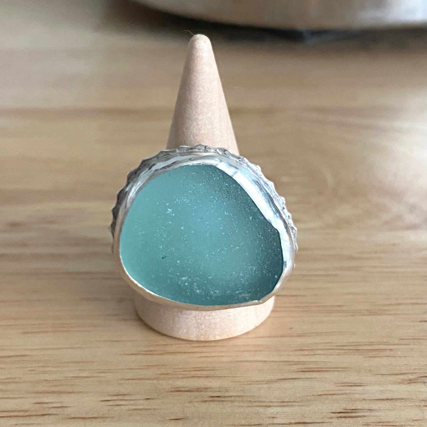 Sea Foam Sea Glass Statement Ring – Sterling Silver (Size 9)