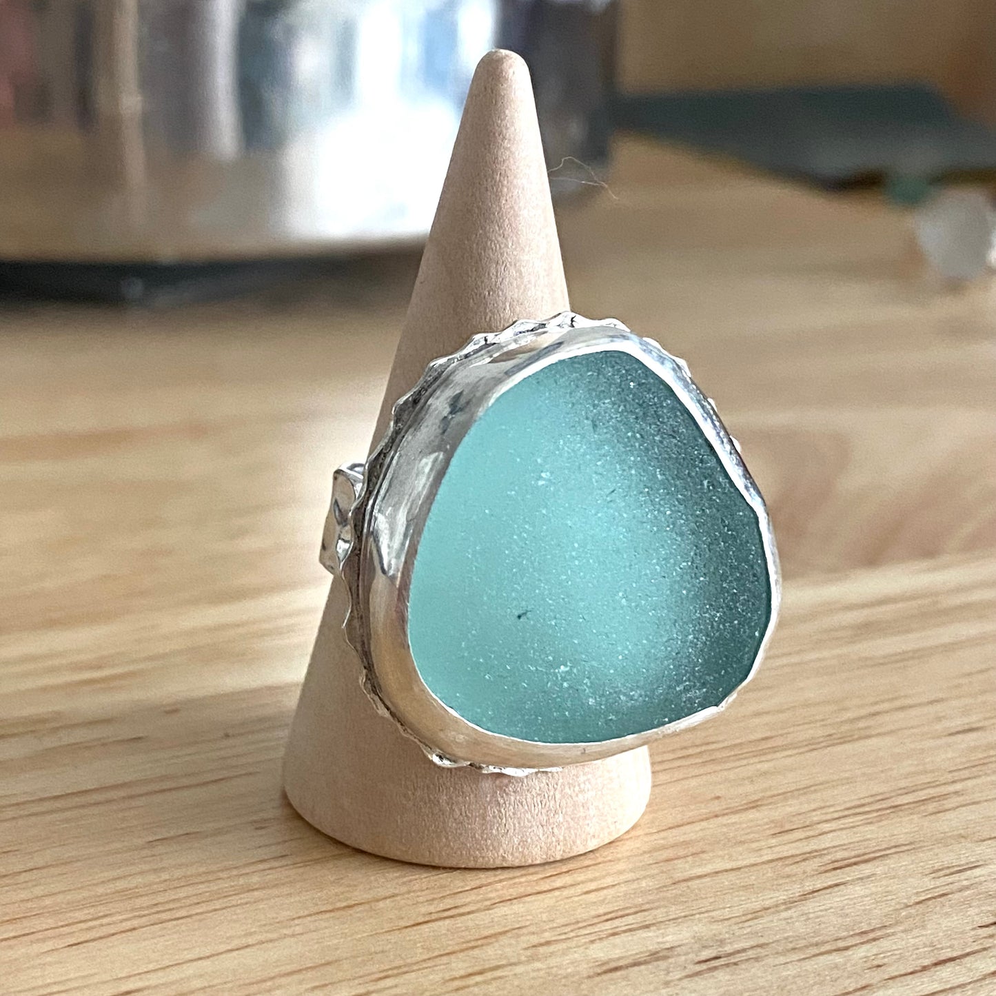 Sea Foam Sea Glass Statement Ring – Sterling Silver (Size 9)