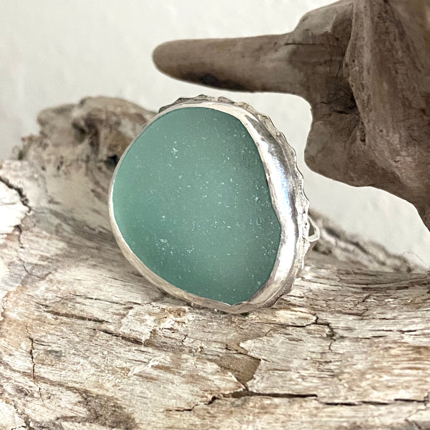 Sea Foam Sea Glass Statement Ring – Sterling Silver (Size 9)