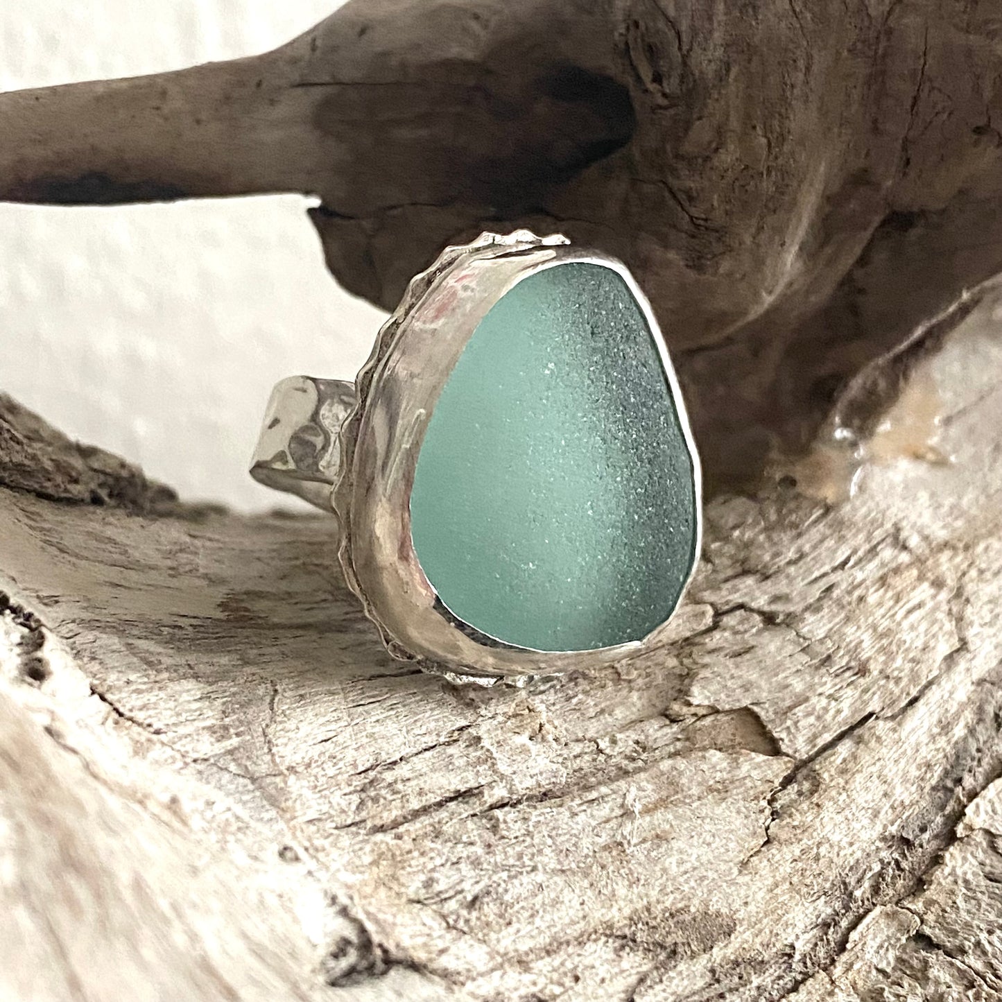 Sea Foam Sea Glass Statement Ring – Sterling Silver (Size 9)