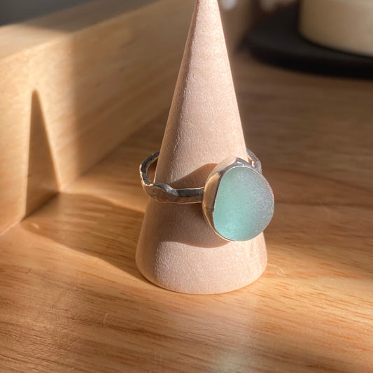 Perfect Sea Foam Sea Glass Statement Ring | One of a Kind | Size 8