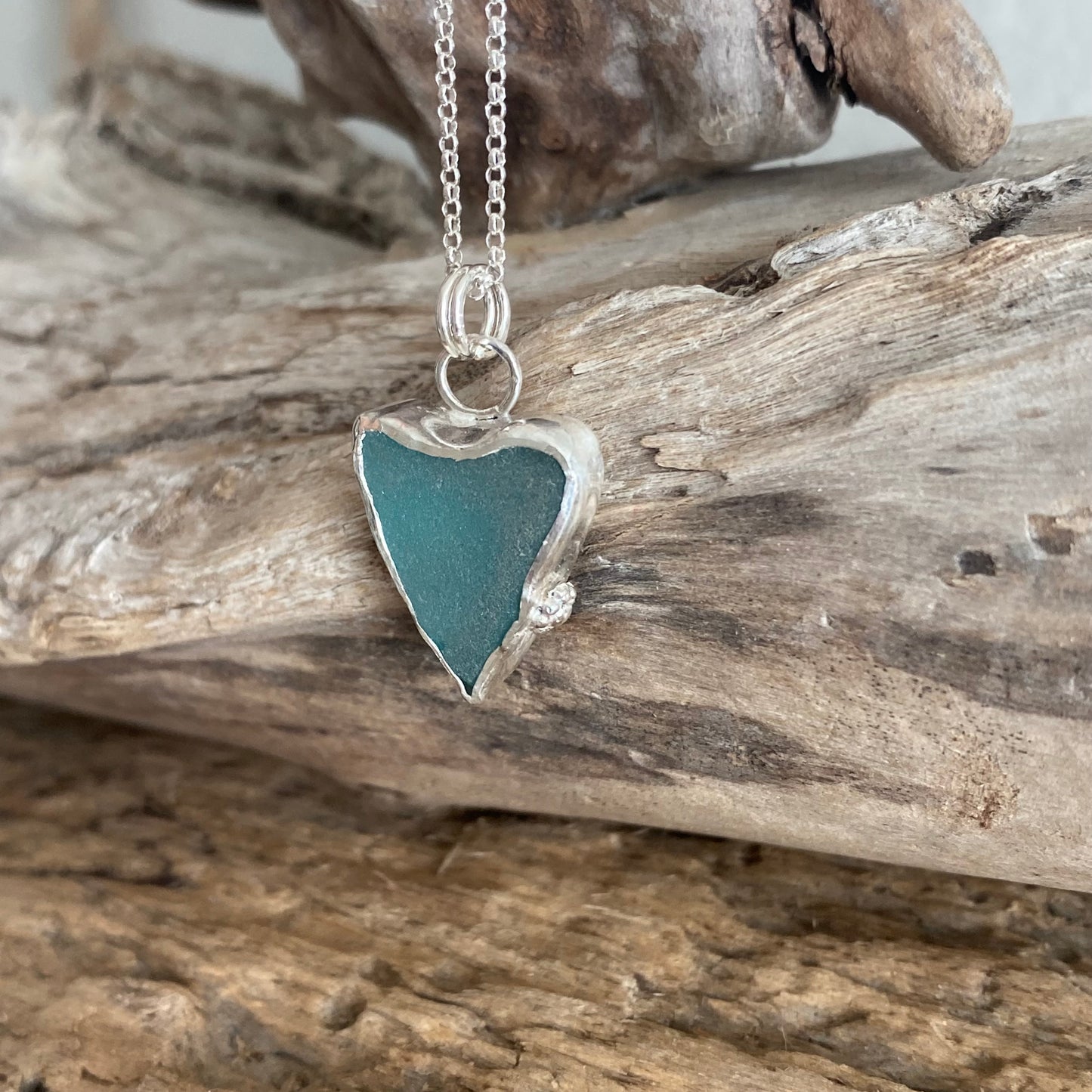 Teal Heart Sea Glass Necklace | One of a Kind