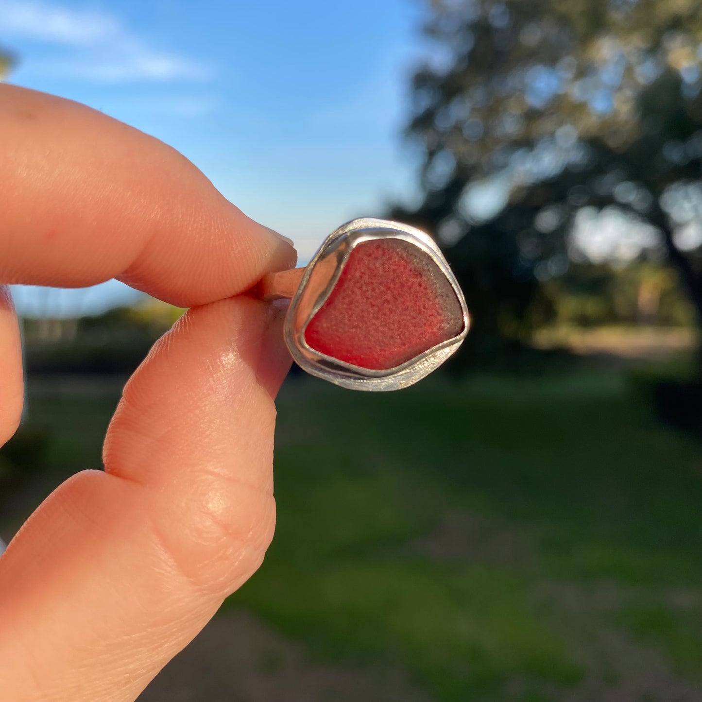 Rare Red Sea Glass Ring | One of a Kind | Size 7.5