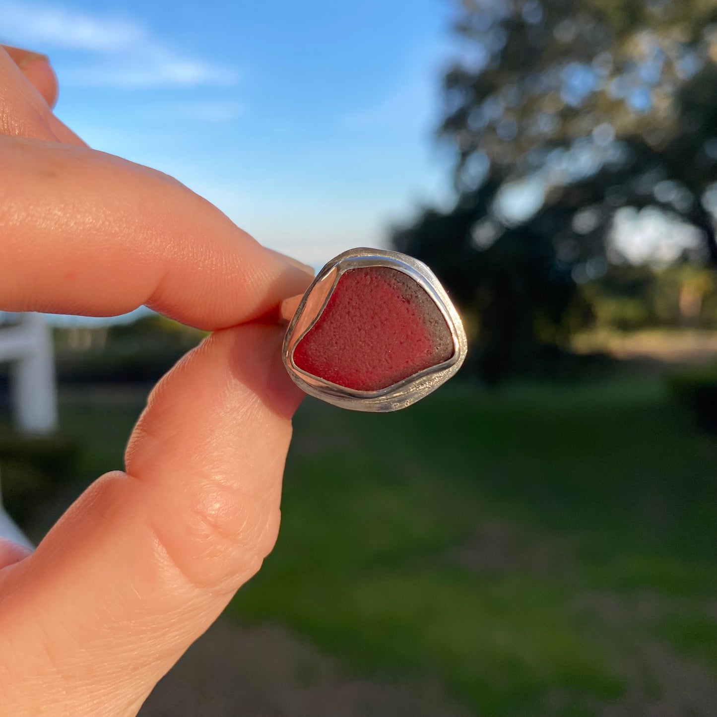 Rare Red Sea Glass Ring | One of a Kind | Size 7.5