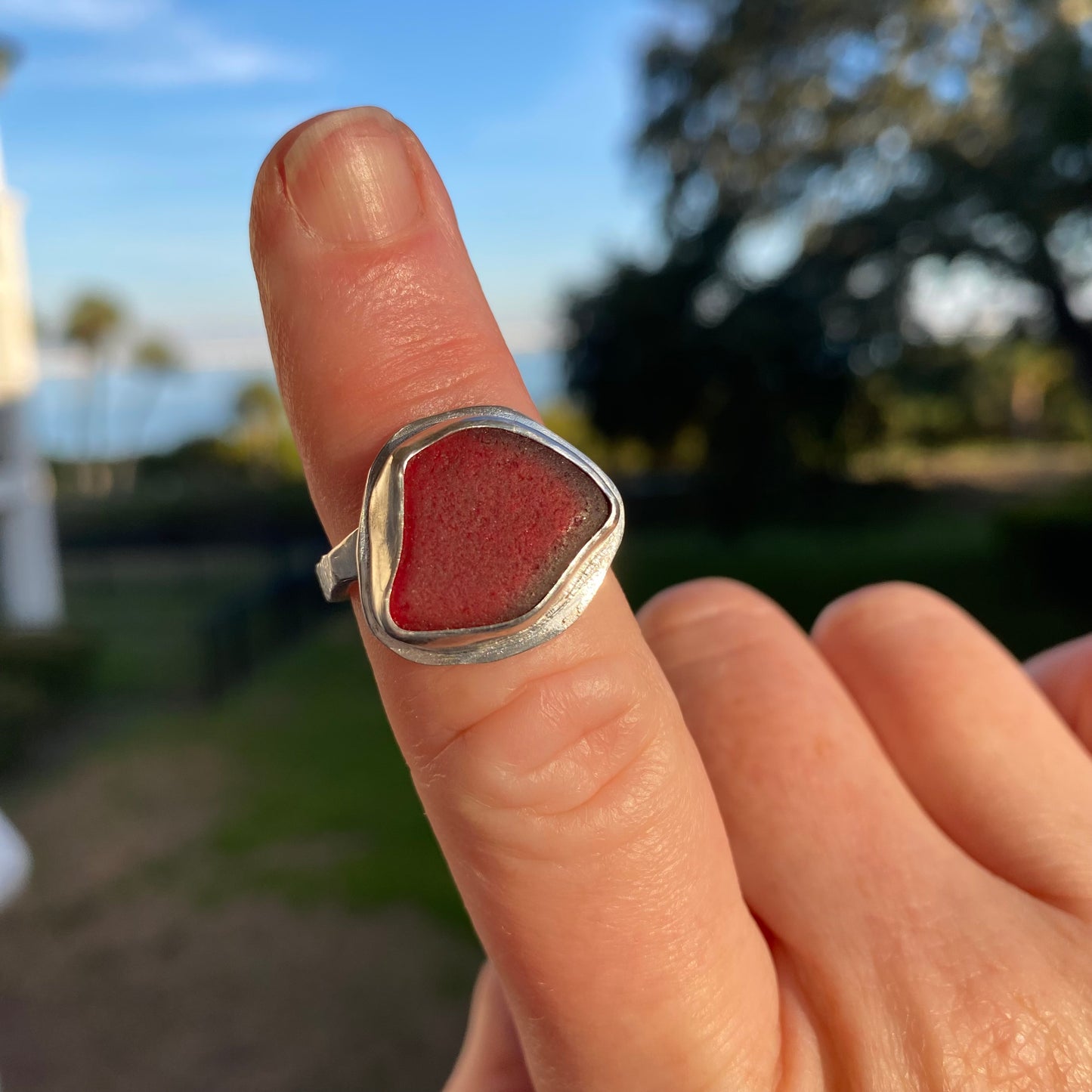 Rare Red Sea Glass Ring | One of a Kind | Size 7.5