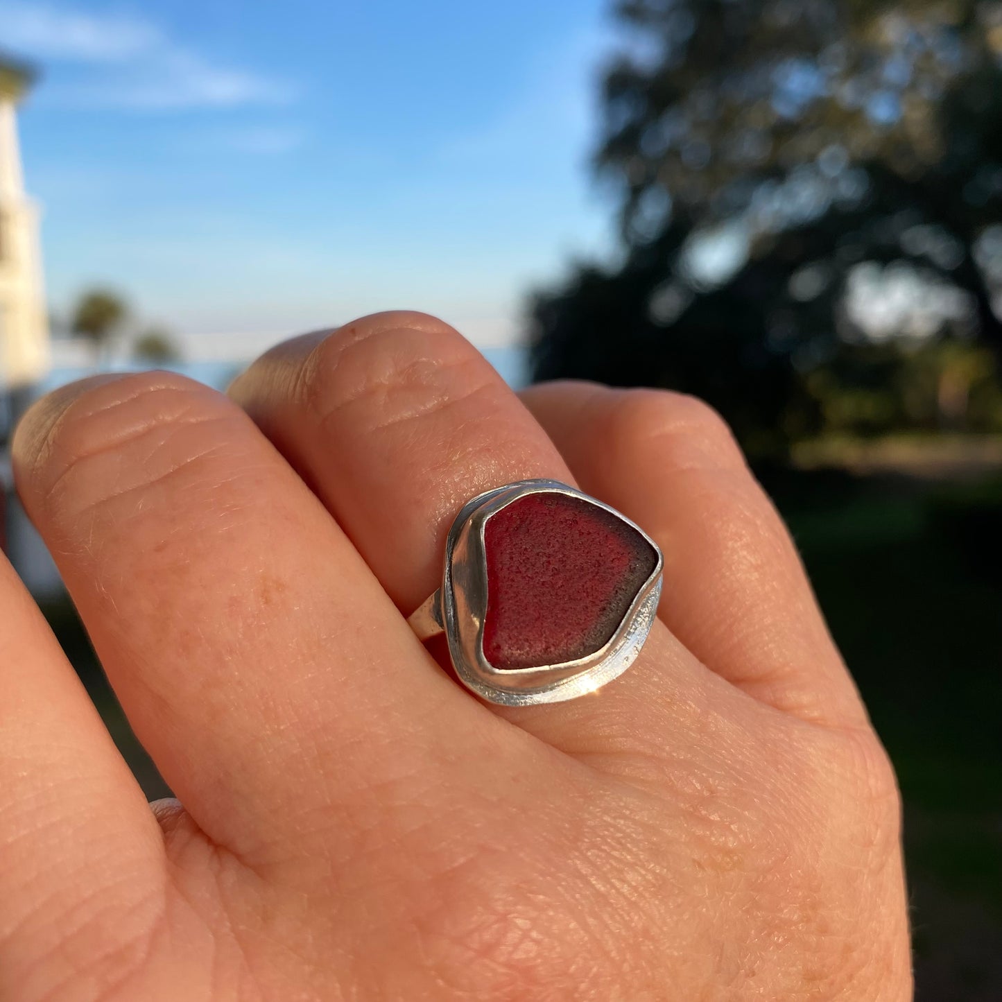 Rare Red Sea Glass Ring | One of a Kind | Size 7.5