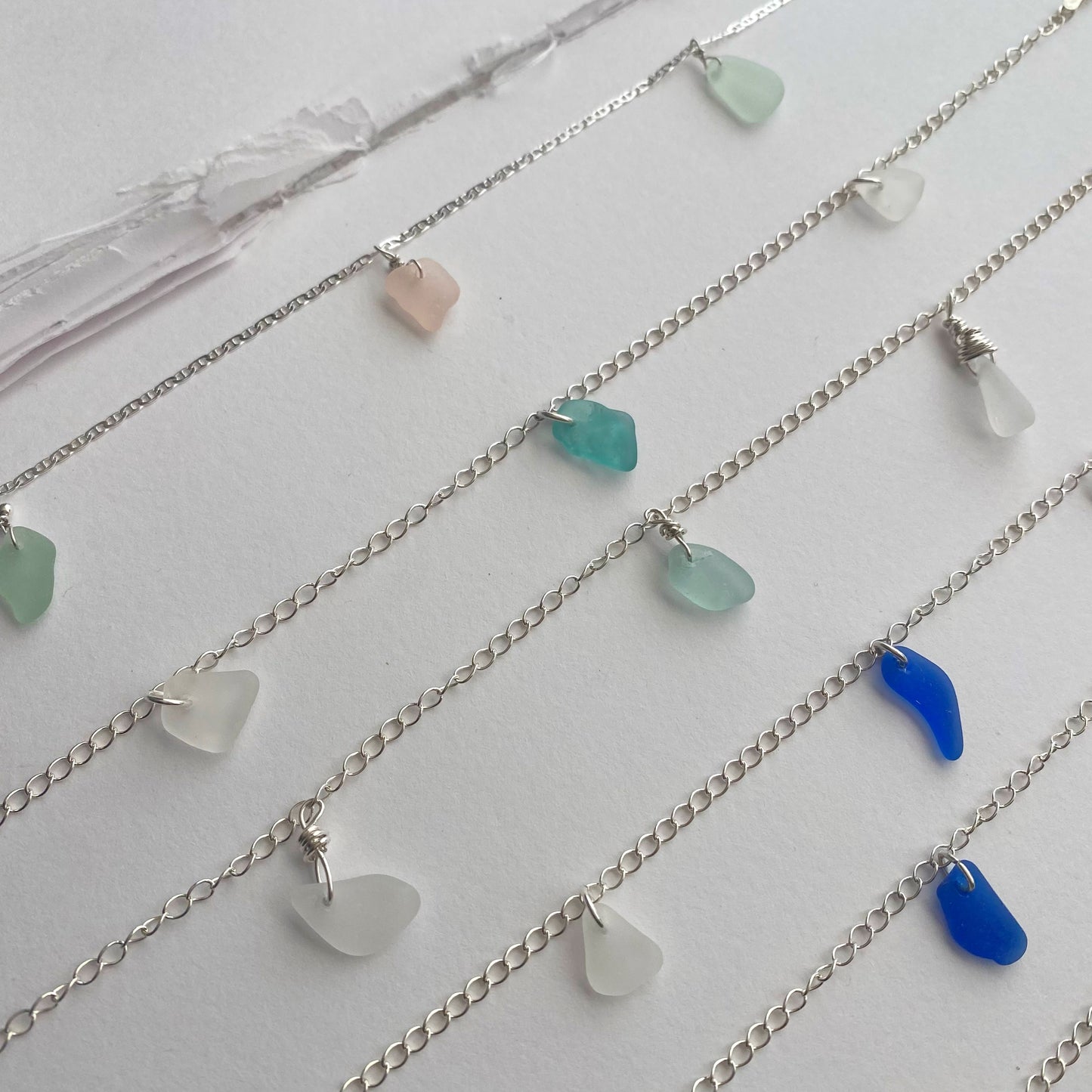 Sterling Silver Sea Glass Anklet — Cobalt & Clear #2