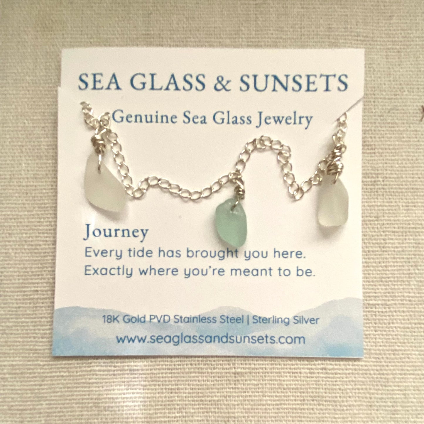 Sterling Silver Sea Glass Anklet — Sea Foam & Clear