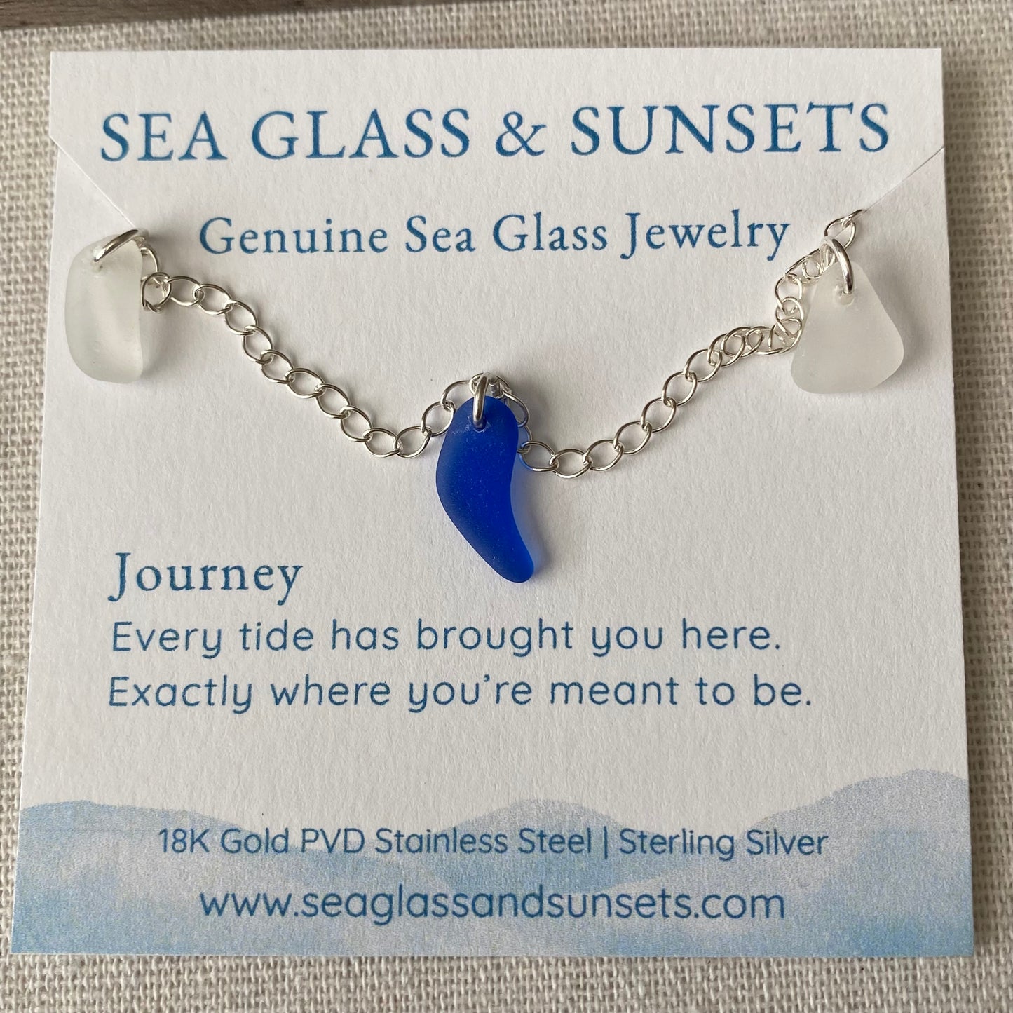 Sterling Silver Sea Glass Anklet — Cobalt & Clear