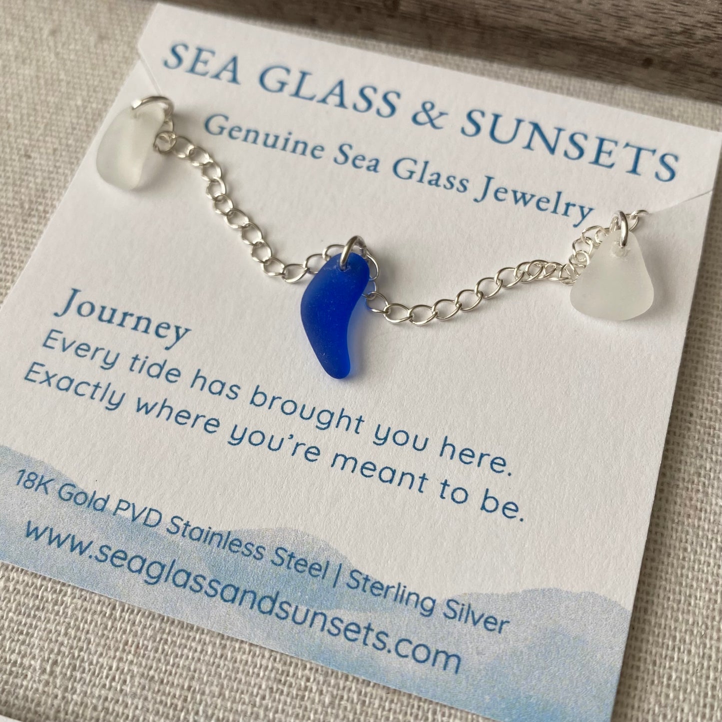 Sterling Silver Sea Glass Anklet — Cobalt & Clear