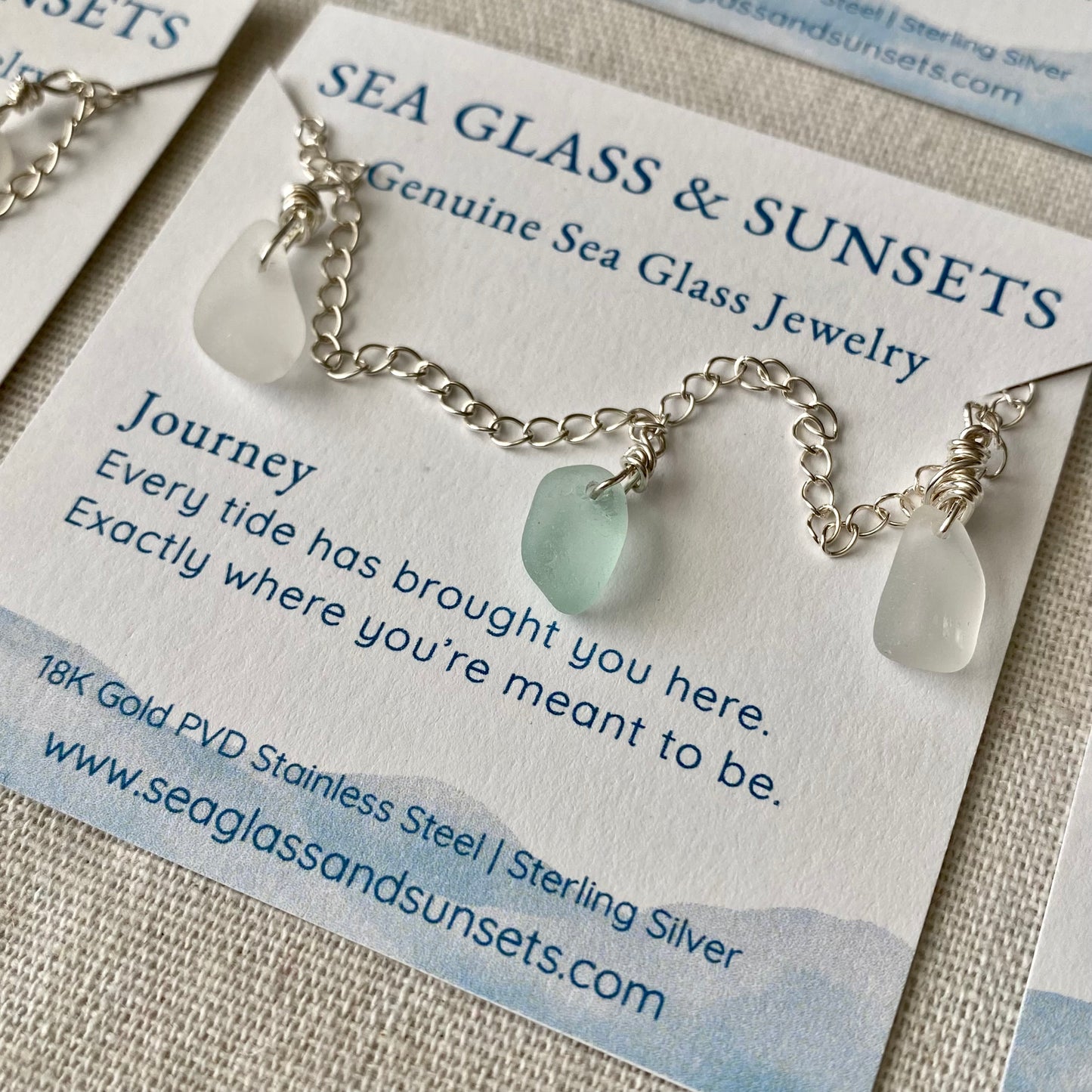 Sterling Silver Sea Glass Anklet — Sea Foam & Clear