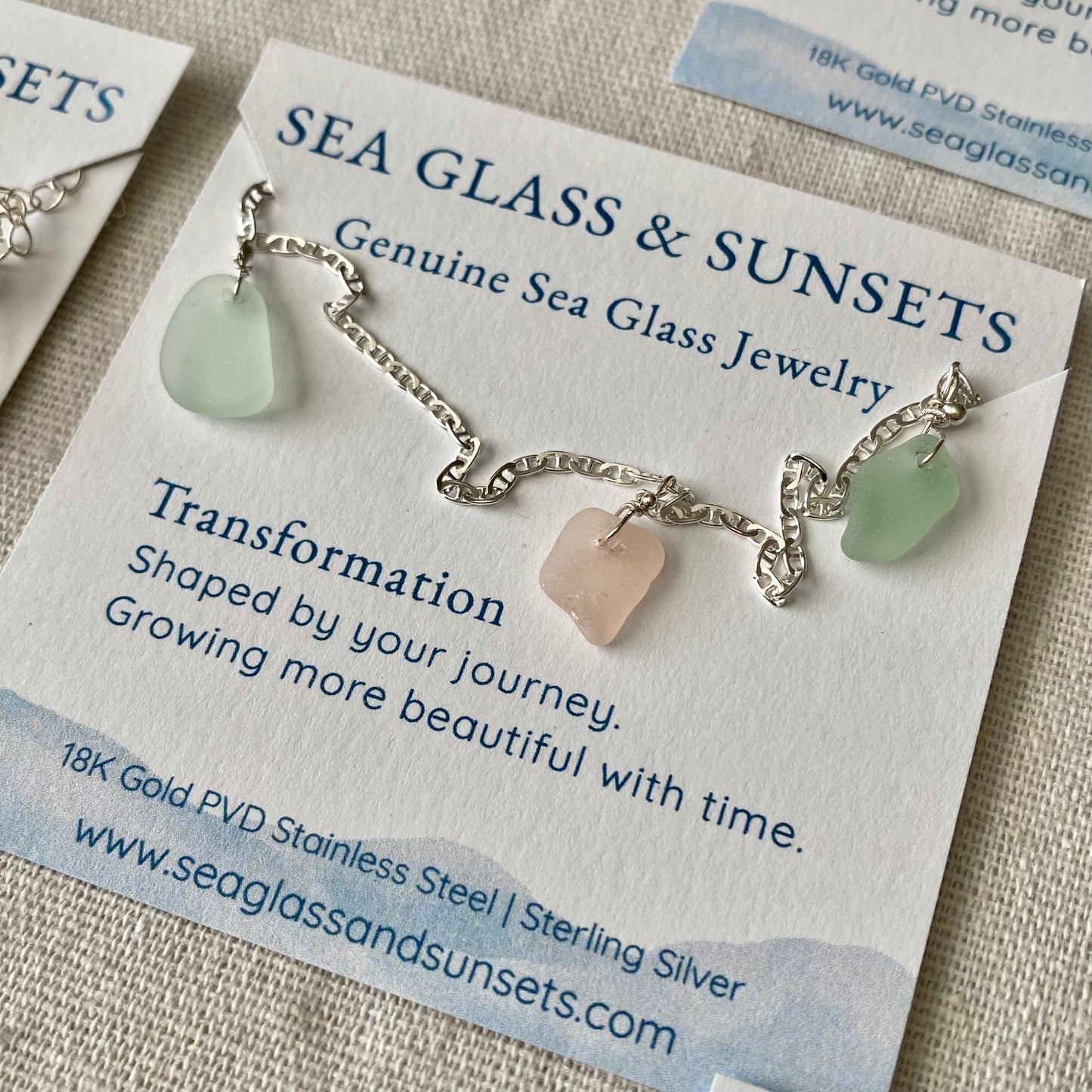 Sterling Silver Sea Glass Anklet — Pink & Sea Foam