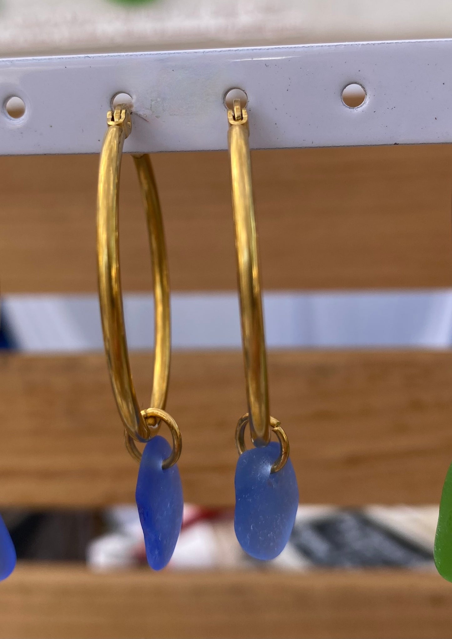 Cobalt Blue sea glass earrings | Hoop Earrings | Gold