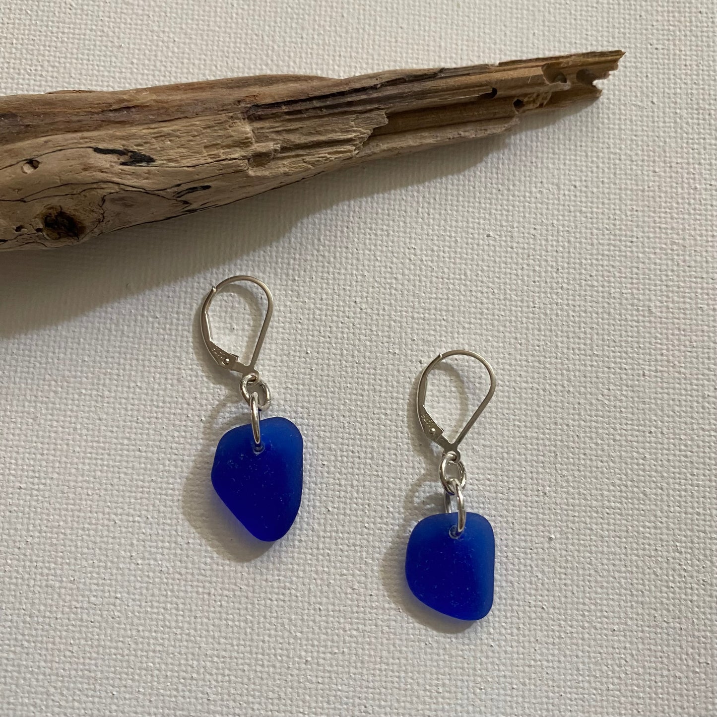 Simple Cobalt Blue sea glass earrings | Dangle Earrings | Silver Beach Glass