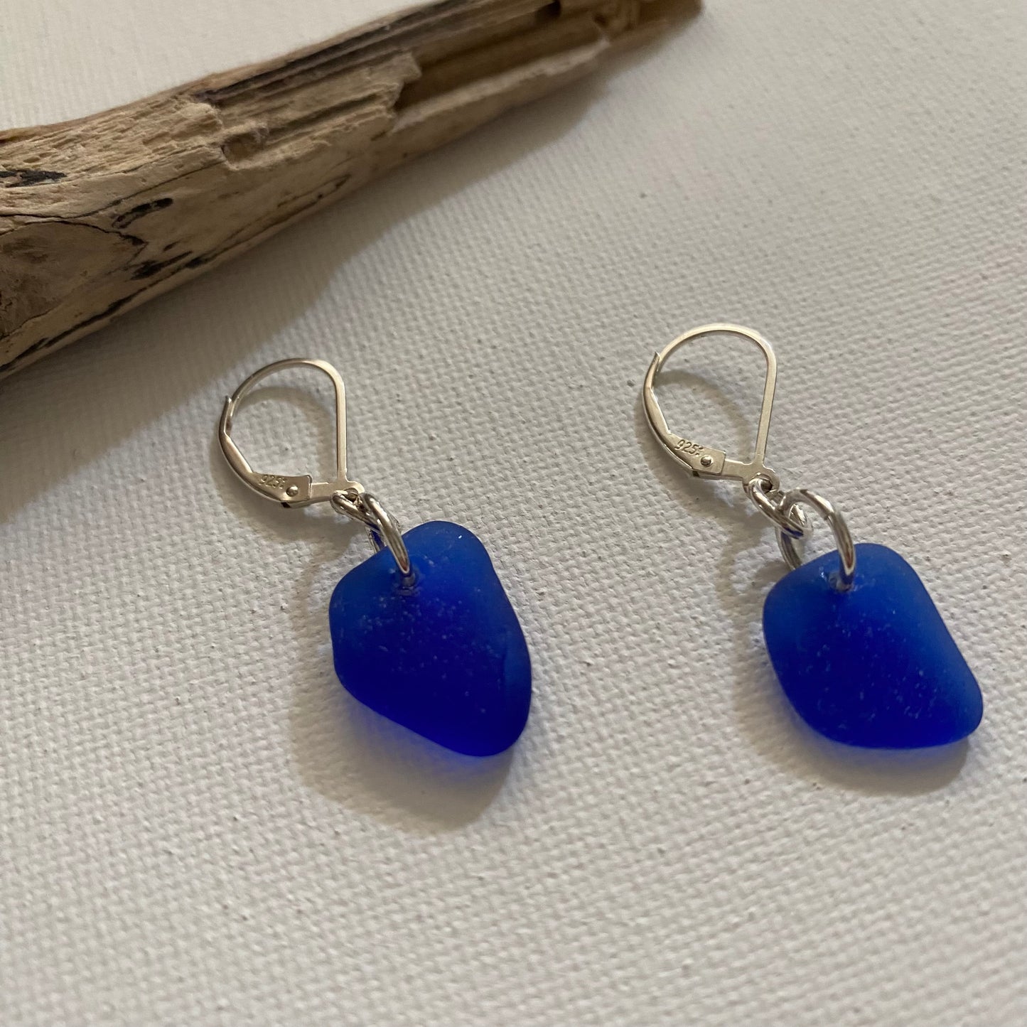 Simple Cobalt Blue sea glass earrings | Dangle Earrings | Silver Beach Glass
