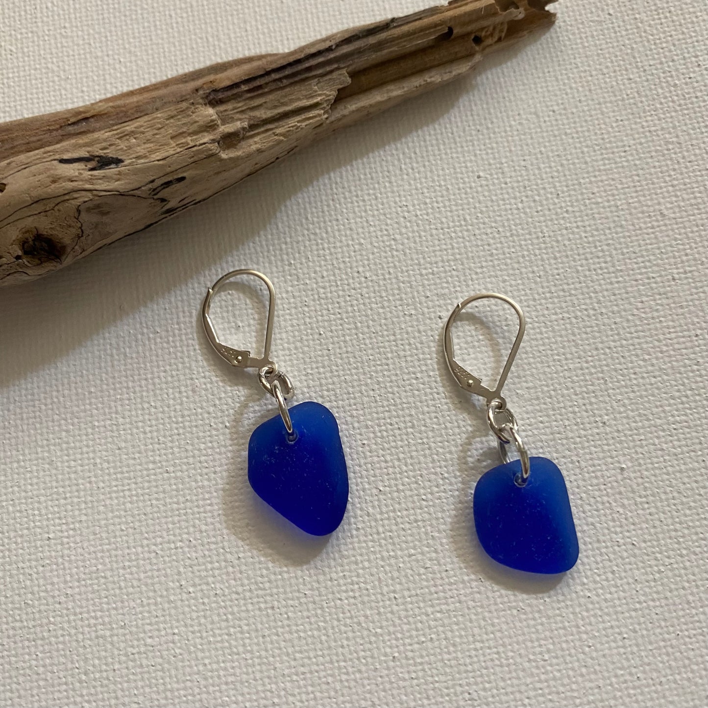 Simple Cobalt Blue sea glass earrings | Dangle Earrings | Silver Beach Glass