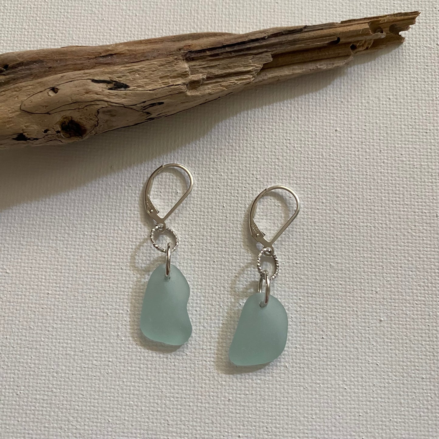 Sterling Silver Sea Foam Sea Glass Leverback Earrings