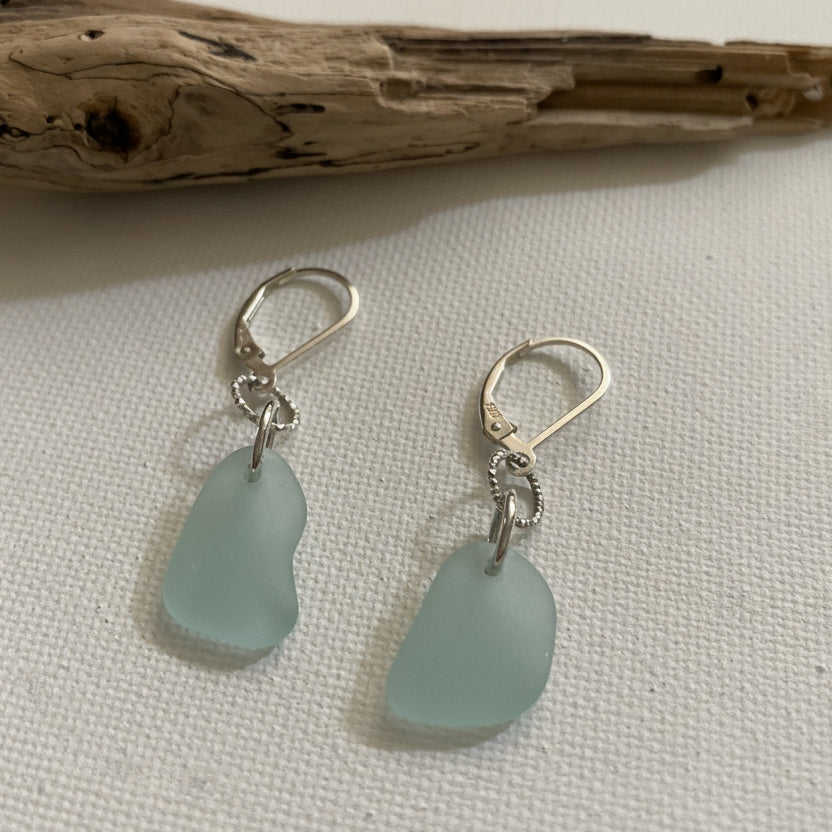 sea foam sea glass leverback earrings