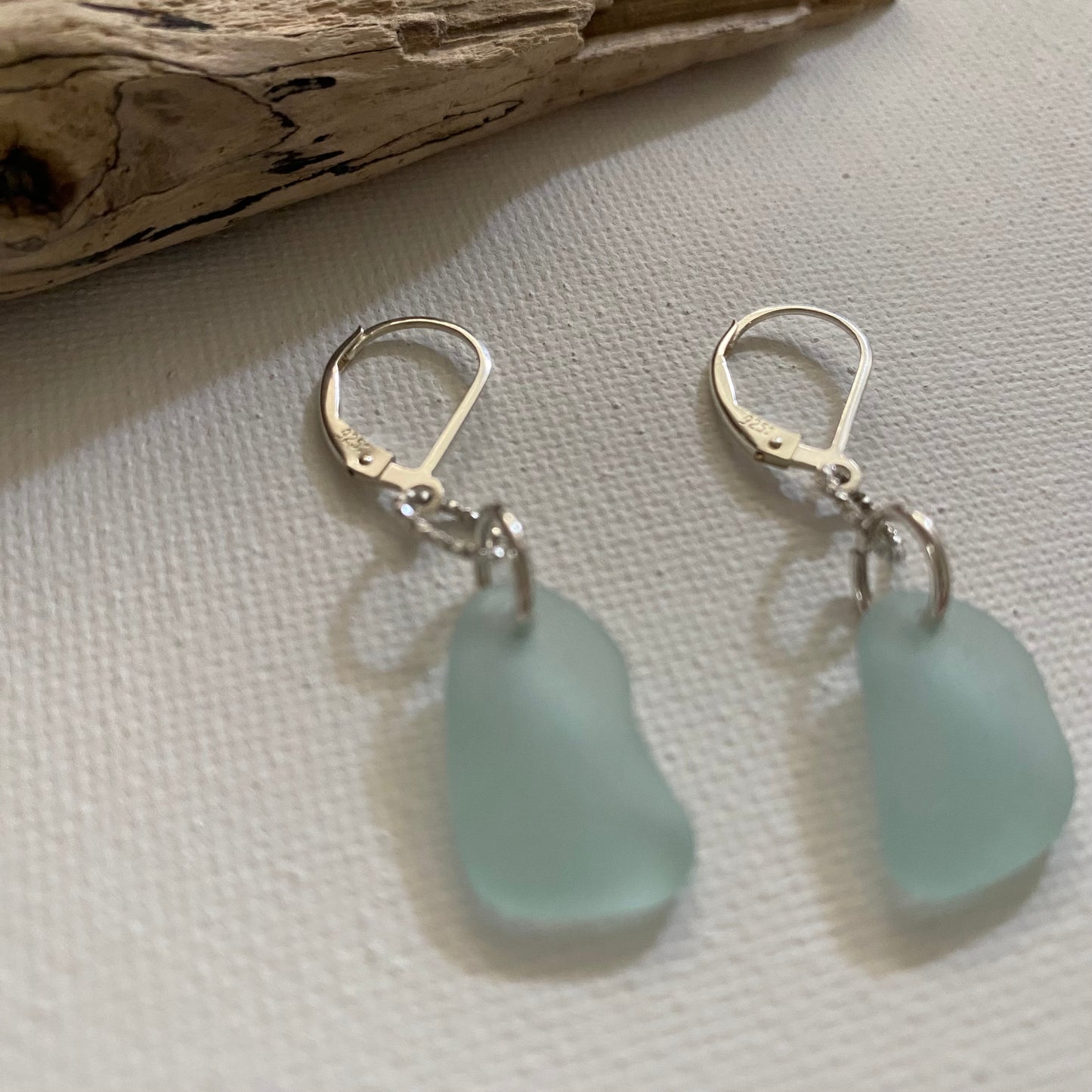 Sterling Silver Sea Foam Sea Glass Leverback Earrings