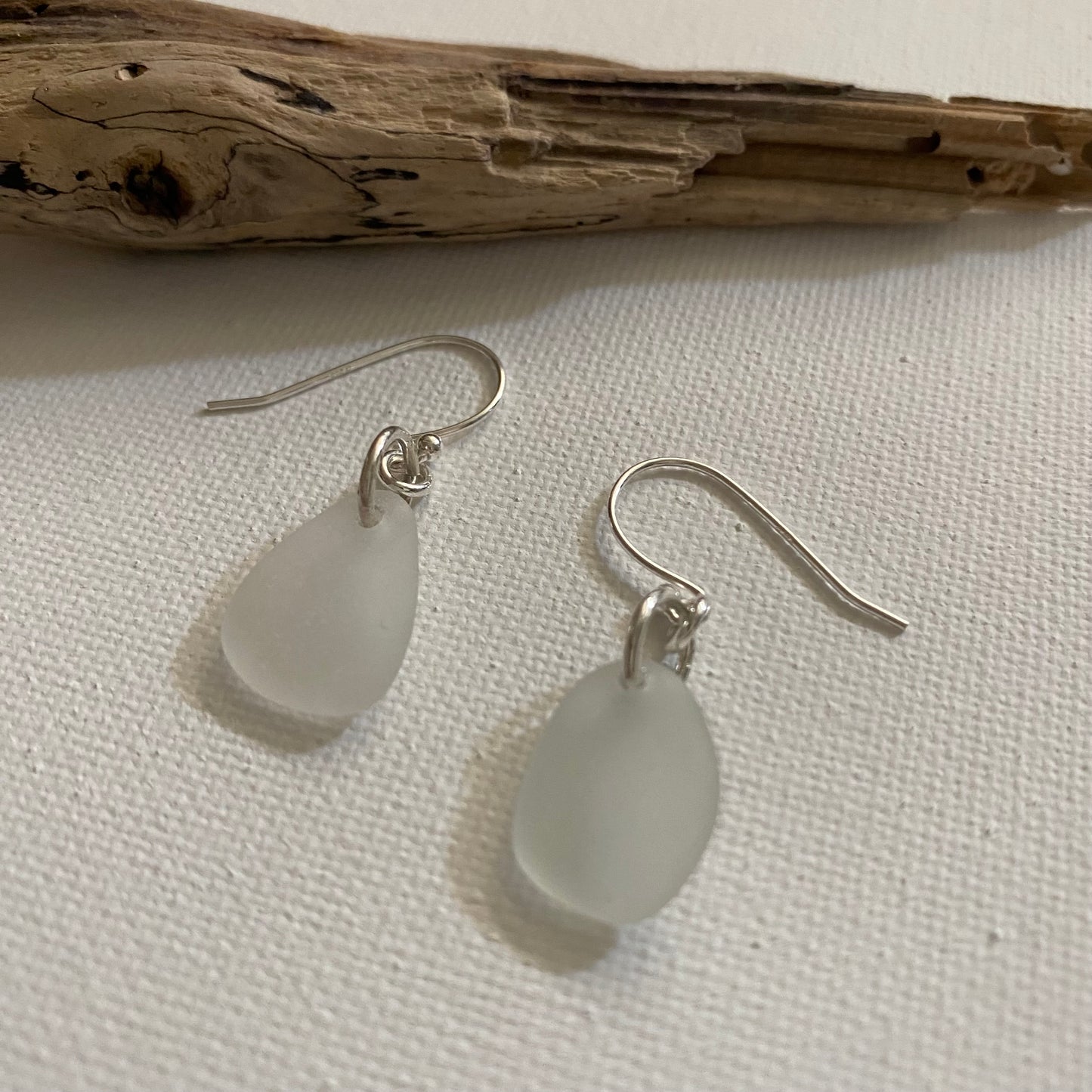 Sterling Silver Clear Sea Glass Earrings