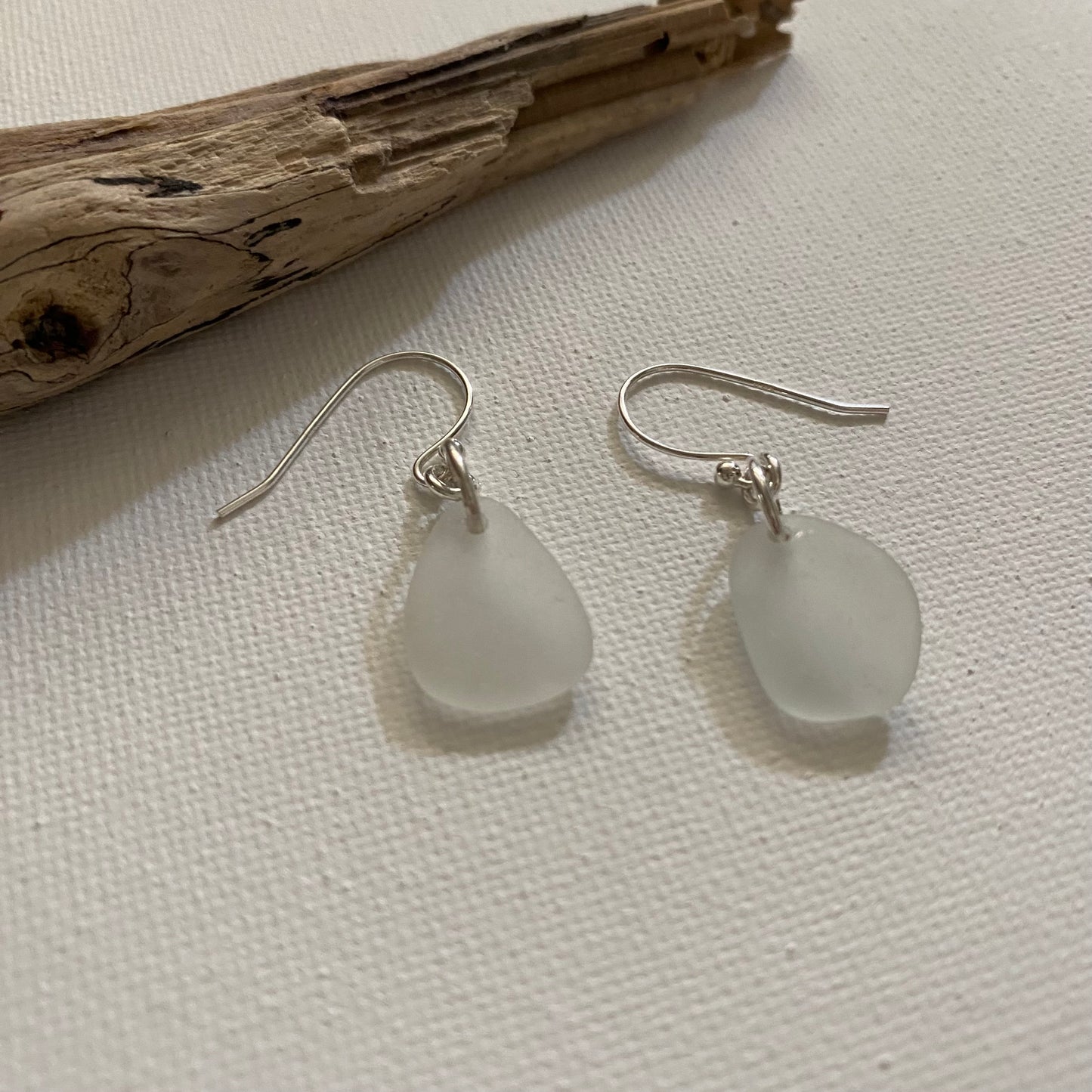 Sterling Silver Clear Sea Glass Earrings