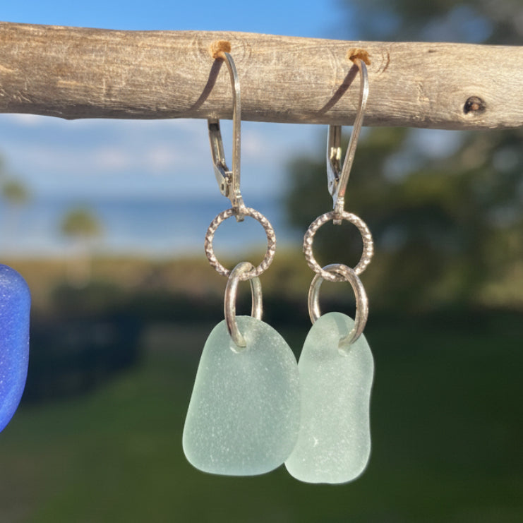 sea foam sea glass earrings on leverback