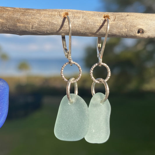 sea foam sea glass earrings on leverback