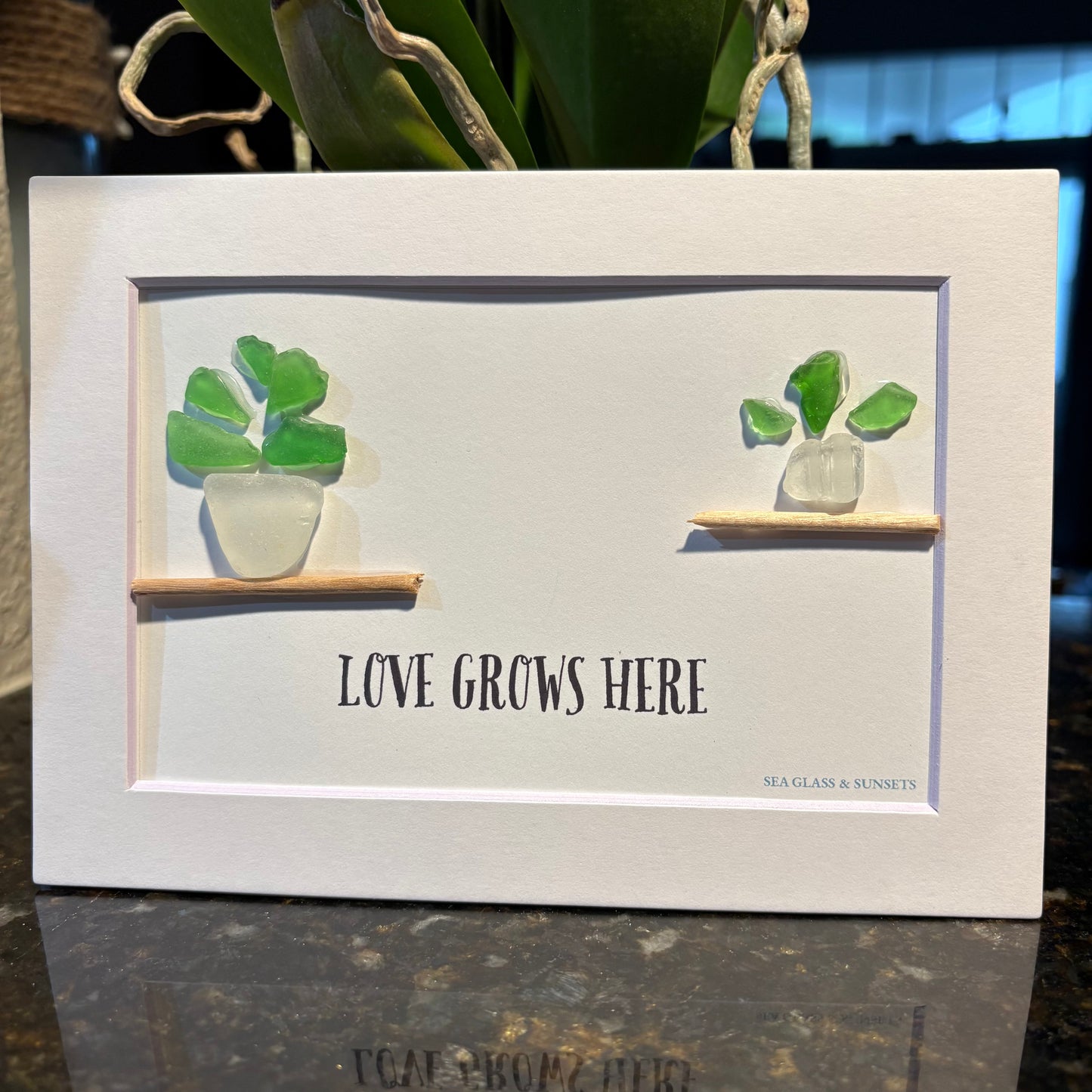 Love Grows Here – Genuine Sea Glass Art