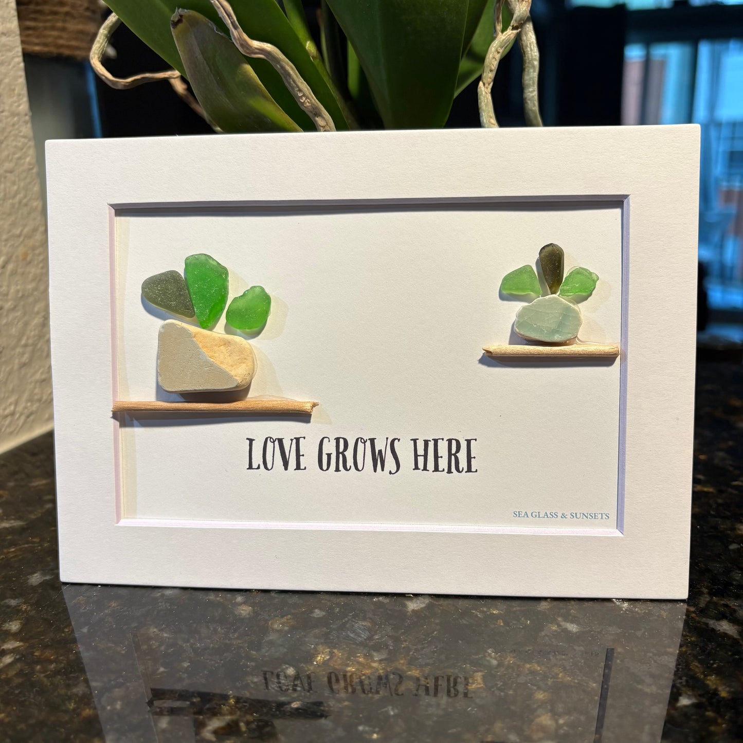 Love Grows Here – Genuine Sea Glass Art