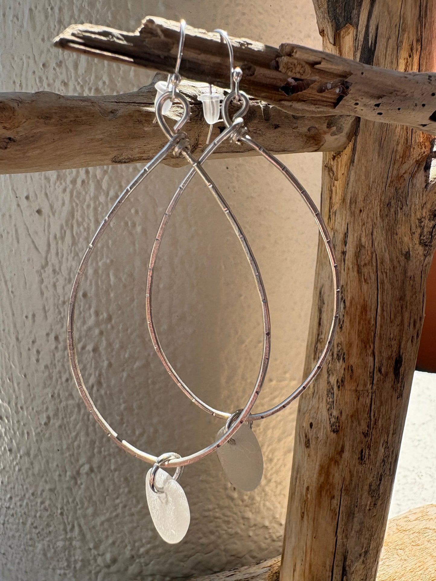 Clear Sea Glass Dangle Earrings – Sterling Silver