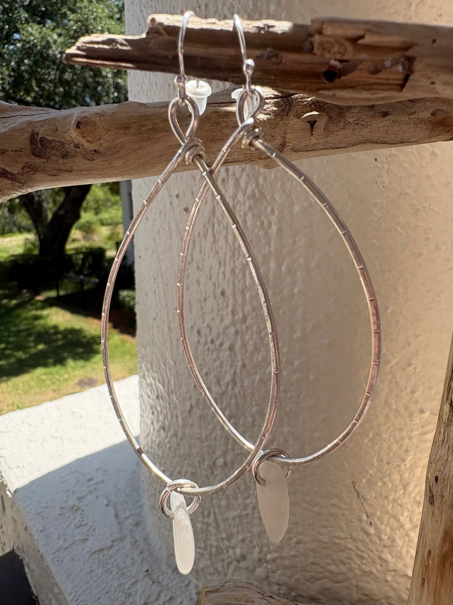 Clear Sea Glass Dangle Earrings – Sterling Silver