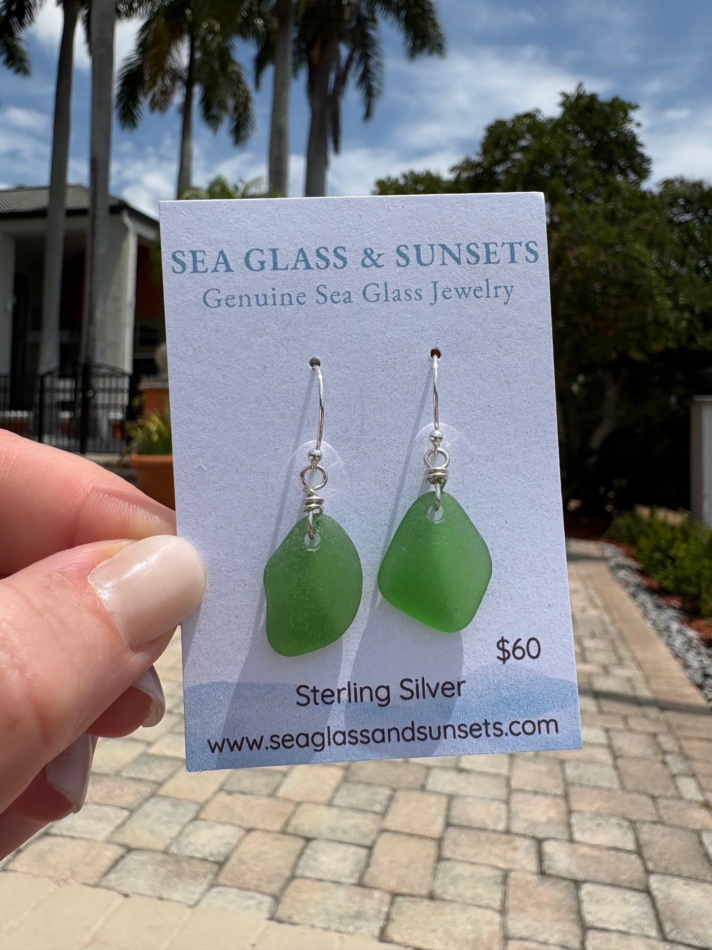 Simple  Kelly Green sea glass earrings | Dangle Earrings | Silver Beach Glass