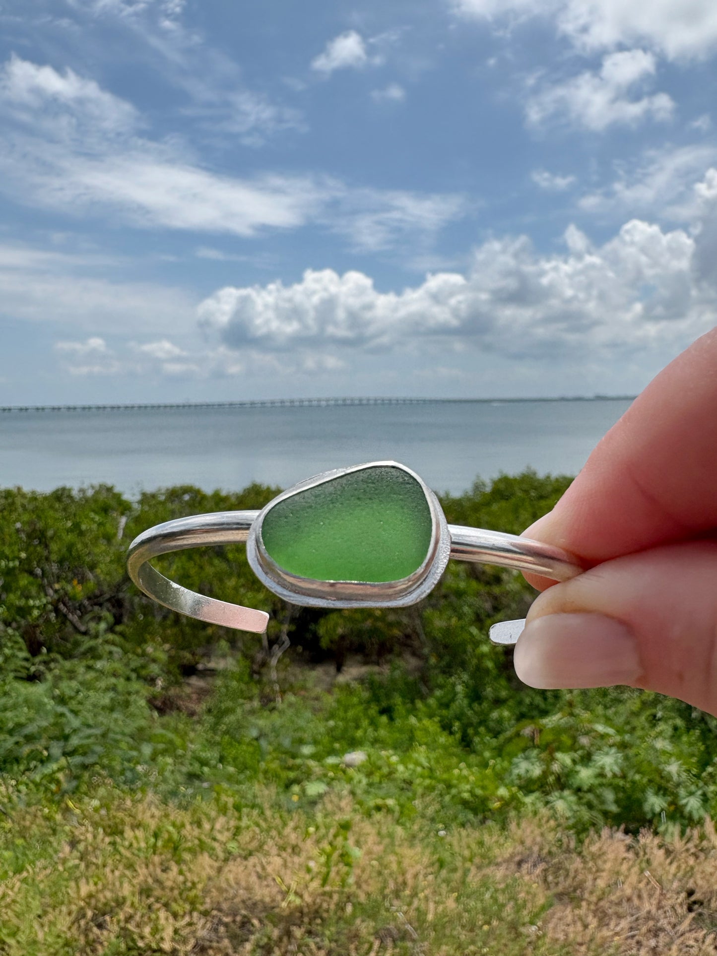 Simple  Kelly Green sea glass earrings | Dangle Earrings | Silver Beach Glass