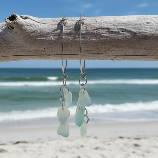 Sea Foam Sea Glass Stainless Steel Cascade Hoop Earrings