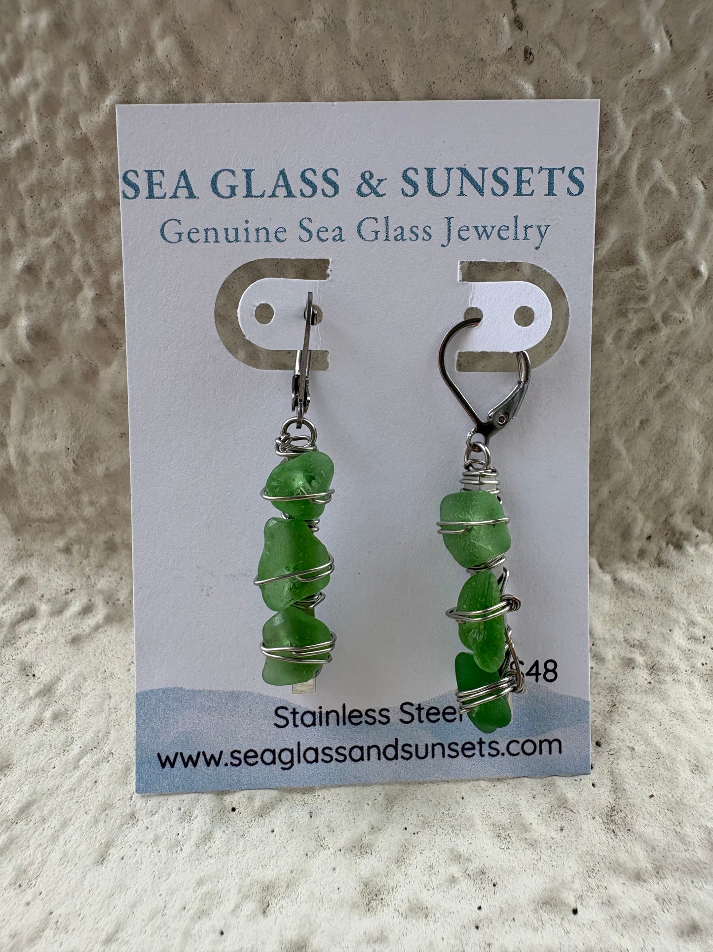 Sea Glass Trio Stainless Steel Dangle Earrings