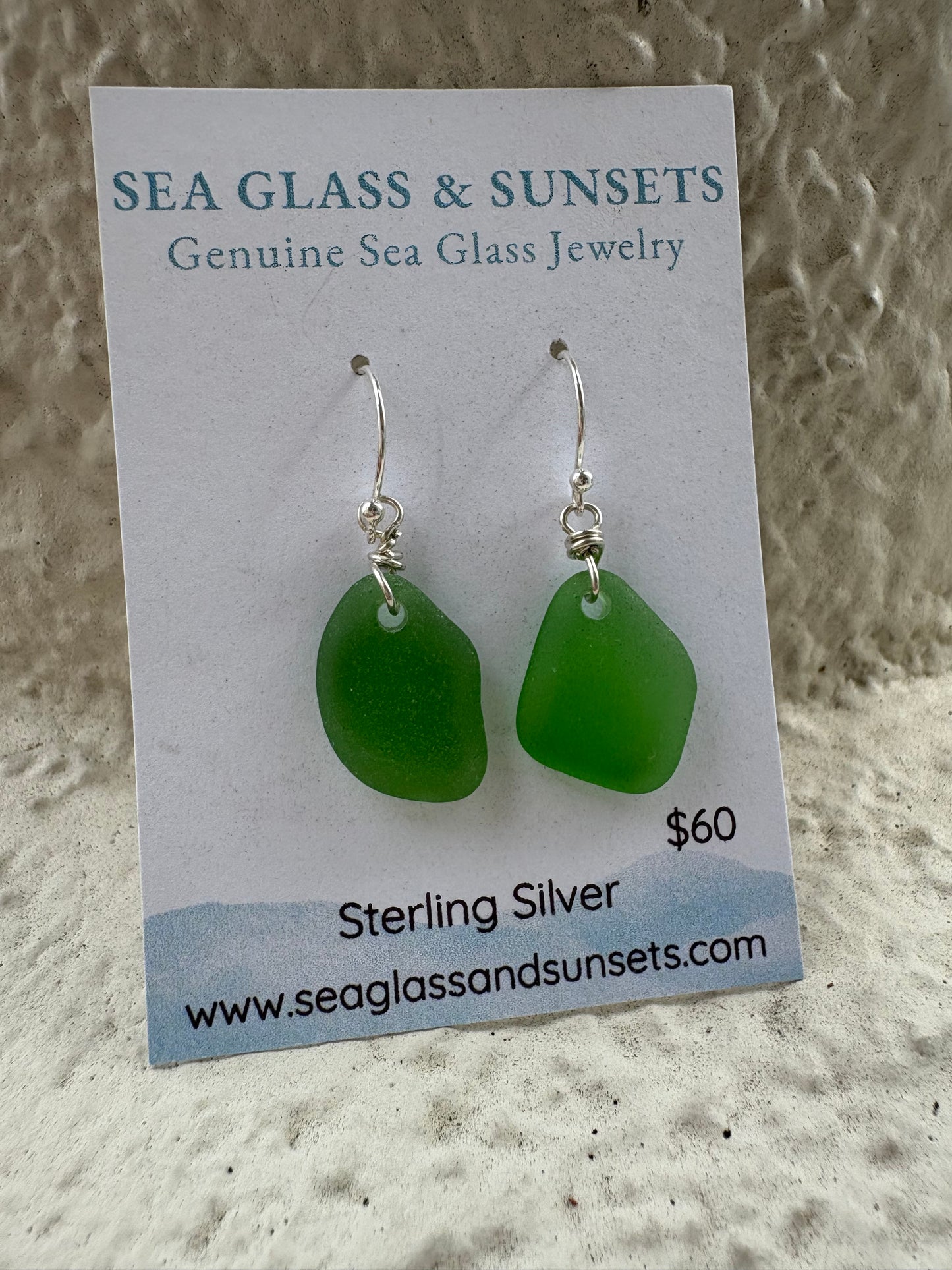 Simple  Kelly Green sea glass earrings | Dangle Earrings | Silver Beach Glass