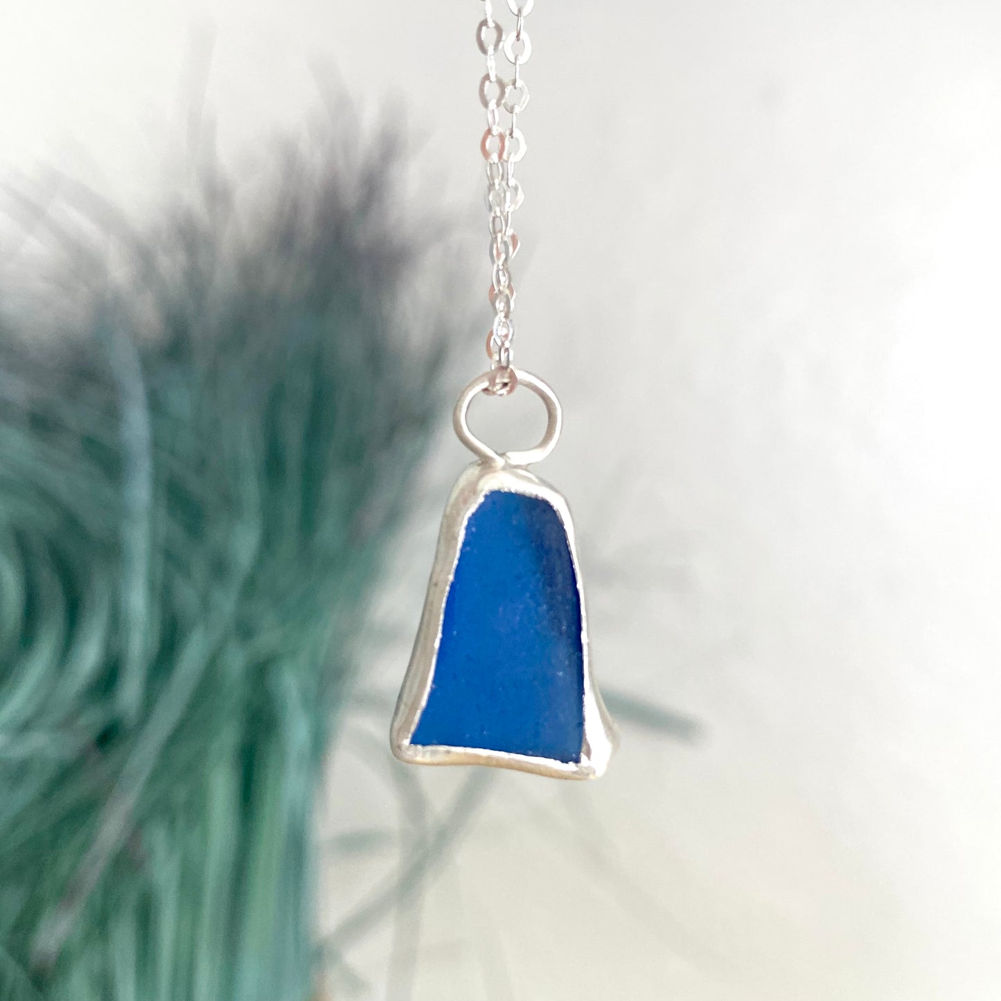 Genuine Cobalt Blue Sea Glass Pendant Necklace