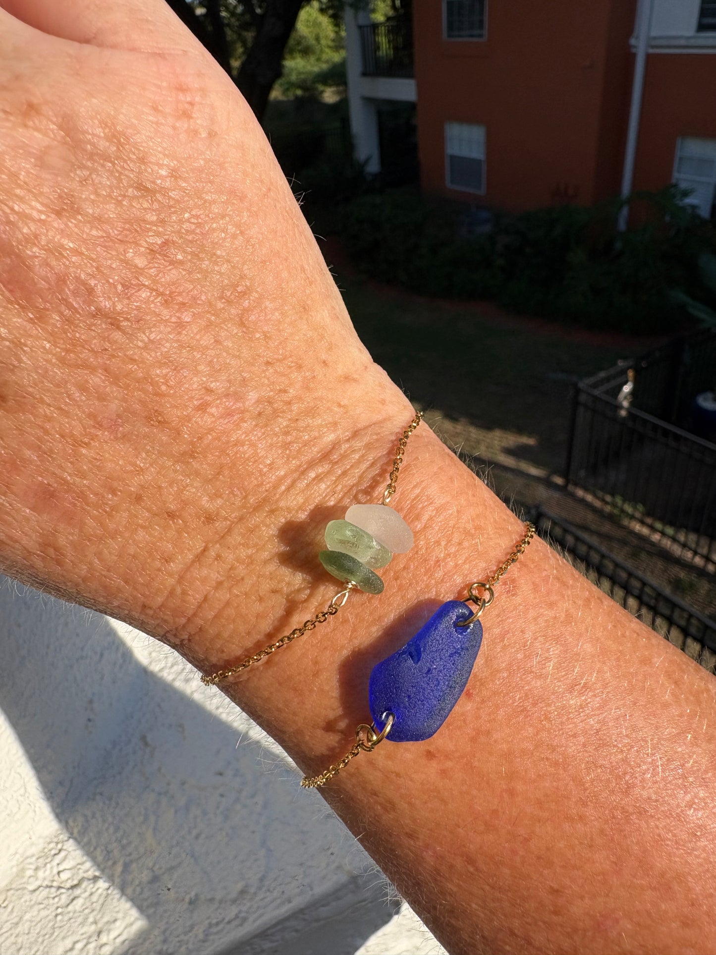 Cobalt Blue Sea Glass Bracelet | Genuine Beach Glass on 18K Gold Plated Stainless Steel Adjustable Chain