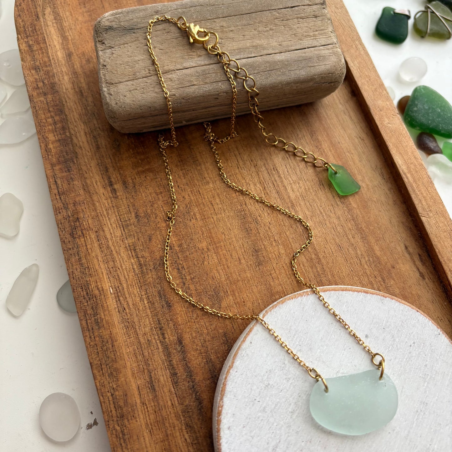 Sea Foam Sea Glass Teardrop Earrings | Genuine Beach Glass Gold Statement Earrings